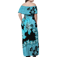 Blue Hawaii Family Matching Off Shoulder Maxi Dress and Hawaiian Shirt Tapa Cloth Mix Tropical Flowers Pastel Vibes - Wonder Print Shop