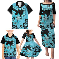 Blue Hawaii Family Matching Puletasi Dress and Hawaiian Shirt Tapa Cloth Mix Tropical Flowers Pastel Vibes - Wonder Print Shop