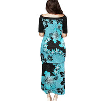 Blue Hawaii Family Matching Puletasi Dress and Hawaiian Shirt Tapa Cloth Mix Tropical Flowers Pastel Vibes - Wonder Print Shop