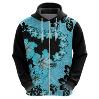 Blue Hawaii Hoodie Tapa Cloth Mix Tropical Flowers Pastel Vibes - Wonder Print Shop