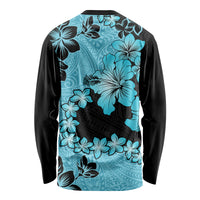 Blue Hawaii Long Sleeve Shirt Tapa Cloth Mix Tropical Flowers Pastel Vibes - Wonder Print Shop