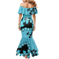 Blue Hawaii Mermaid Dress Tapa Cloth Mix Tropical Flowers Pastel Vibes - Wonder Print Shop