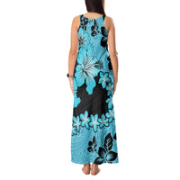 Blue Hawaii Tank Maxi Dress Tapa Cloth Mix Tropical Flowers Pastel Vibes - Wonder Print Shop