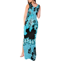 Blue Hawaii Tank Maxi Dress Tapa Cloth Mix Tropical Flowers Pastel Vibes - Wonder Print Shop
