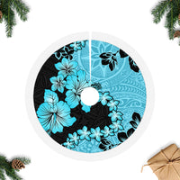 Blue Hawaii Tree Skirt Tapa Cloth Mix Tropical Flowers Pastel Vibes - Wonder Print Shop