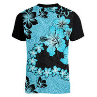 Blue Hawaii Women V Neck T Shirt Tapa Cloth Mix Tropical Flowers Pastel Vibes - Wonder Print Shop