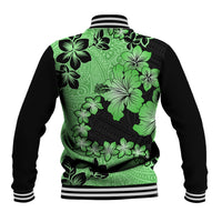 Green Hawaii Baseball Jacket Tapa Cloth Mix Tropical Flowers Pastel Vibes - Wonder Print Shop
