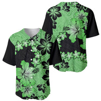 Green Hawaii Baseball Jersey Tapa Cloth Mix Tropical Flowers Pastel Vibes - Wonder Print Shop