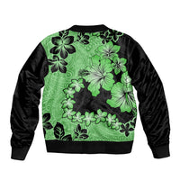 Green Hawaii Bomber Jacket Tapa Cloth Mix Tropical Flowers Pastel Vibes - Wonder Print Shop