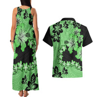 Green Hawaii Couples Matching Tank Maxi Dress and Hawaiian Shirt Tapa Cloth Mix Tropical Flowers Pastel Vibes - Wonder Print Shop