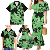 Green Hawaii Family Matching Mermaid Dress and Hawaiian Shirt Tapa Cloth Mix Tropical Flowers Pastel Vibes - Wonder Print Shop