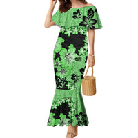 Green Hawaii Family Matching Mermaid Dress and Hawaiian Shirt Tapa Cloth Mix Tropical Flowers Pastel Vibes - Wonder Print Shop
