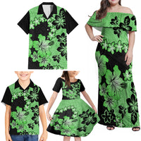 Green Hawaii Family Matching Off Shoulder Maxi Dress and Hawaiian Shirt Tapa Cloth Mix Tropical Flowers Pastel Vibes - Wonder Print Shop