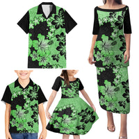 Green Hawaii Family Matching Puletasi Dress and Hawaiian Shirt Tapa Cloth Mix Tropical Flowers Pastel Vibes - Wonder Print Shop