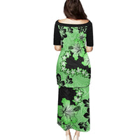 Green Hawaii Family Matching Puletasi Dress and Hawaiian Shirt Tapa Cloth Mix Tropical Flowers Pastel Vibes - Wonder Print Shop