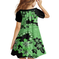 Green Hawaii Family Matching Short Sleeve Bodycon Dress and Hawaiian Shirt Tapa Cloth Mix Tropical Flowers Pastel Vibes - Wonder Print Shop