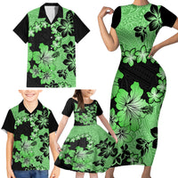 Green Hawaii Family Matching Short Sleeve Bodycon Dress and Hawaiian Shirt Tapa Cloth Mix Tropical Flowers Pastel Vibes - Wonder Print Shop