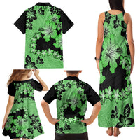 Green Hawaii Family Matching Tank Maxi Dress and Hawaiian Shirt Tapa Cloth Mix Tropical Flowers Pastel Vibes - Wonder Print Shop