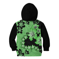 Green Hawaii Kid Hoodie Tapa Cloth Mix Tropical Flowers Pastel Vibes - Wonder Print Shop