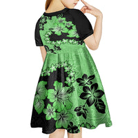 Green Hawaii Kid Short Sleeve Dress Tapa Cloth Mix Tropical Flowers Pastel Vibes - Wonder Print Shop