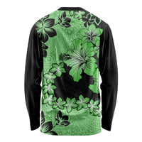Green Hawaii Long Sleeve Shirt Tapa Cloth Mix Tropical Flowers Pastel Vibes - Wonder Print Shop