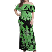 Green Hawaii Off Shoulder Maxi Dress Tapa Cloth Mix Tropical Flowers Pastel Vibes - Wonder Print Shop