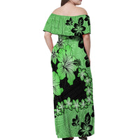 Green Hawaii Off Shoulder Maxi Dress Tapa Cloth Mix Tropical Flowers Pastel Vibes - Wonder Print Shop