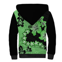 Green Hawaii Sherpa Hoodie Tapa Cloth Mix Tropical Flowers Pastel Vibes - Wonder Print Shop