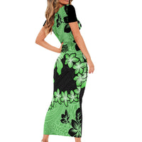 Green Hawaii Short Sleeve Bodycon Dress Tapa Cloth Mix Tropical Flowers Pastel Vibes - Wonder Print Shop