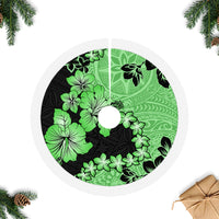 Green Hawaii Tree Skirt Tapa Cloth Mix Tropical Flowers Pastel Vibes - Wonder Print Shop