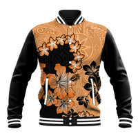 Orange Hawaii Baseball Jacket Tapa Cloth Mix Tropical Flowers Pastel Vibes - Wonder Print Shop