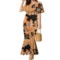 Orange Hawaii Family Matching Mermaid Dress and Hawaiian Shirt Tapa Cloth Mix Tropical Flowers Pastel Vibes - Wonder Print Shop