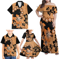 Orange Hawaii Family Matching Off Shoulder Maxi Dress and Hawaiian Shirt Tapa Cloth Mix Tropical Flowers Pastel Vibes - Wonder Print Shop