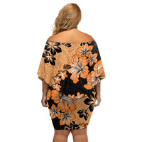Orange Hawaii Family Matching Off Shoulder Short Dress and Hawaiian Shirt Tapa Cloth Mix Tropical Flowers Pastel Vibes - Wonder Print Shop