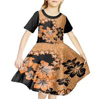 Orange Hawaii Kid Short Sleeve Dress Tapa Cloth Mix Tropical Flowers Pastel Vibes - Wonder Print Shop