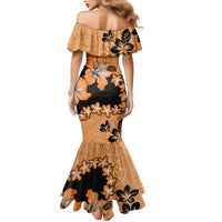 Orange Hawaii Mermaid Dress Tapa Cloth Mix Tropical Flowers Pastel Vibes - Wonder Print Shop