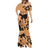 Orange Hawaii Mermaid Dress Tapa Cloth Mix Tropical Flowers Pastel Vibes - Wonder Print Shop
