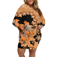 Orange Hawaii Off Shoulder Short Dress Tapa Cloth Mix Tropical Flowers Pastel Vibes - Wonder Print Shop
