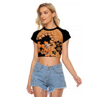 Orange Hawaii Raglan Cropped T Shirt Tapa Cloth Mix Tropical Flowers Pastel Vibes - Wonder Print Shop