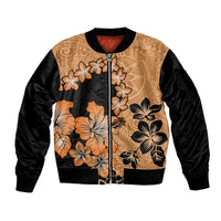 Orange Hawaii Sleeve Zip Bomber Jacket Tapa Cloth Mix Tropical Flowers Pastel Vibes - Wonder Print Shop
