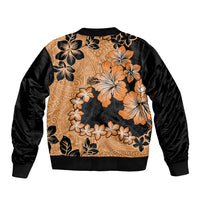 Orange Hawaii Sleeve Zip Bomber Jacket Tapa Cloth Mix Tropical Flowers Pastel Vibes - Wonder Print Shop