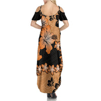 Orange Hawaii Summer Maxi Dress Tapa Cloth Mix Tropical Flowers Pastel Vibes - Wonder Print Shop
