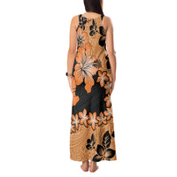 Orange Hawaii Tank Maxi Dress Tapa Cloth Mix Tropical Flowers Pastel Vibes - Wonder Print Shop