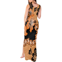 Orange Hawaii Tank Maxi Dress Tapa Cloth Mix Tropical Flowers Pastel Vibes - Wonder Print Shop