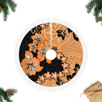 Orange Hawaii Tree Skirt Tapa Cloth Mix Tropical Flowers Pastel Vibes - Wonder Print Shop