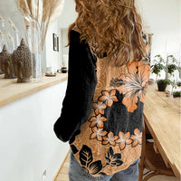 Orange Hawaii Women Casual Shirt Tapa Cloth Mix Tropical Flowers Pastel Vibes - Wonder Print Shop