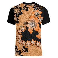 Orange Hawaii Women V Neck T Shirt Tapa Cloth Mix Tropical Flowers Pastel Vibes - Wonder Print Shop