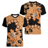 Orange Hawaii Women V Neck T Shirt Tapa Cloth Mix Tropical Flowers Pastel Vibes - Wonder Print Shop