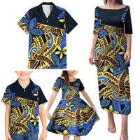 Polynesia Fabric Family Matching Puletasi Dress and Hawaiian Shirt Polynesian Tribal With Frangipani Flowers - Wonder Print Shop