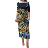 Polynesia Fabric Family Matching Puletasi Dress and Hawaiian Shirt Polynesian Tribal With Frangipani Flowers - Wonder Print Shop